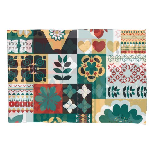 メキシコ幾何学模様：赤い緑のオーナメント。 枕カバー (正面)