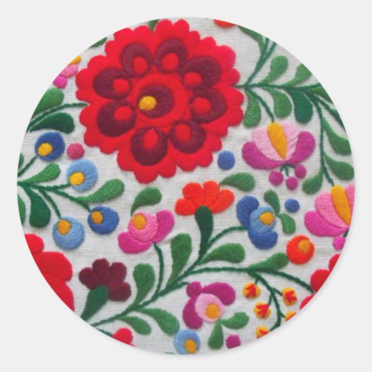 メキシコ手刺繍花封筒20シール ラウンドシール (正面)