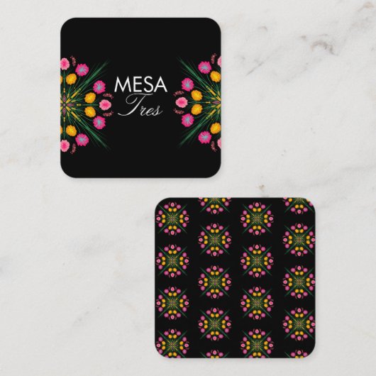 メキシコ手描きフローラスペインのテーブル番号 スクエア名刺 (正面/裏面)