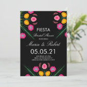 メキシコ手描きフローラブラックピンクブライダルシャワー 招待状 (スタンド正面)