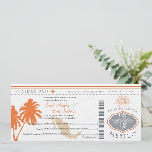 メキシコ搭乗券の宛先結婚式 招待状 (スタンド正面)