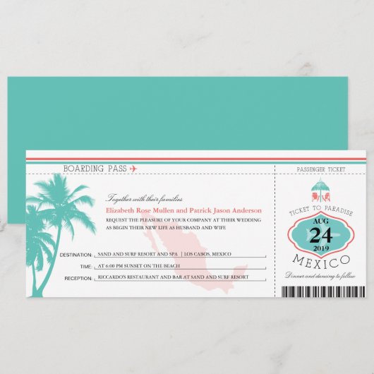 メキシコ搭乗券結婚ズ 招待状 (正面/裏面)