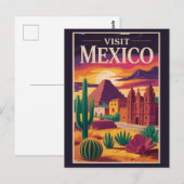 メキシコ文化イラスト旅行アートビンテージ ポストカード (正面/裏面)