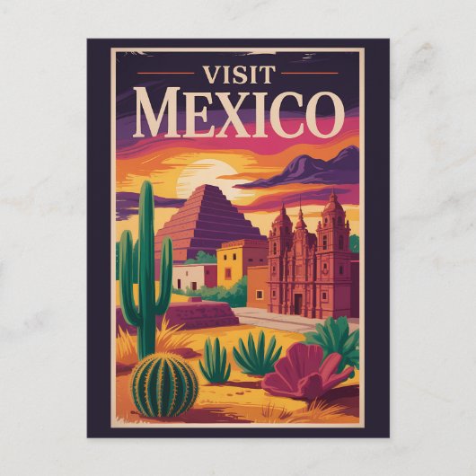 メキシコ文化イラスト旅行アートビンテージ ポストカード (正面)