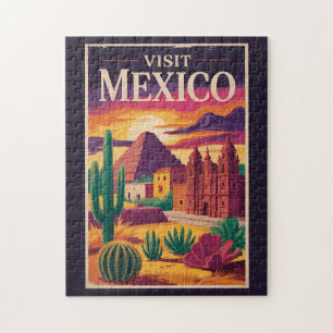 メキシコ文化イラスト旅行アートヴィンテージ ジグソーパズル