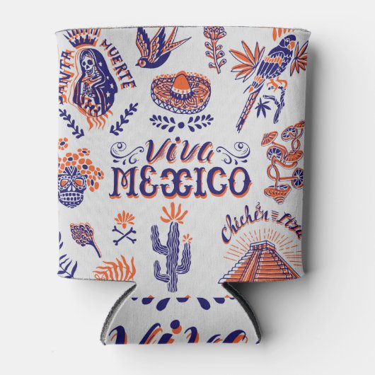 メキシコ文化シンボルヴィンテージカード 缶クーラー (正面)