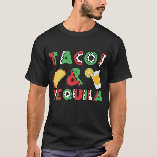 メキシコ料理を飲むおもしろいタコスとテキーラ Tシャツ (正面)