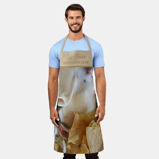 メキシコ料理タコ最高の調理師名を追加おもしろい エプロン (着用した状態)