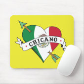 メキシコ旗とのチカーノの入れ墨のハート マウスパッド (マウス)