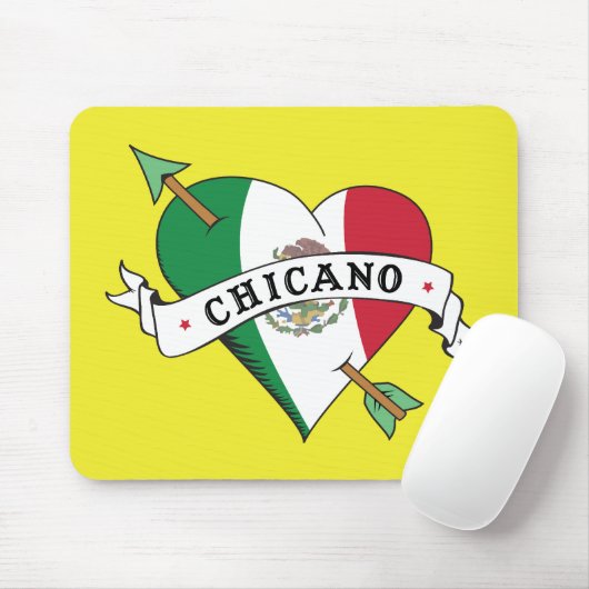 メキシコ旗とのチカーノの入れ墨のハート マウスパッド (マウス)