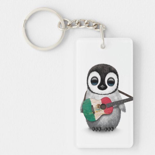 メキシコ旗のギターを演奏しているベビーのペンギン キーホルダー (正面)