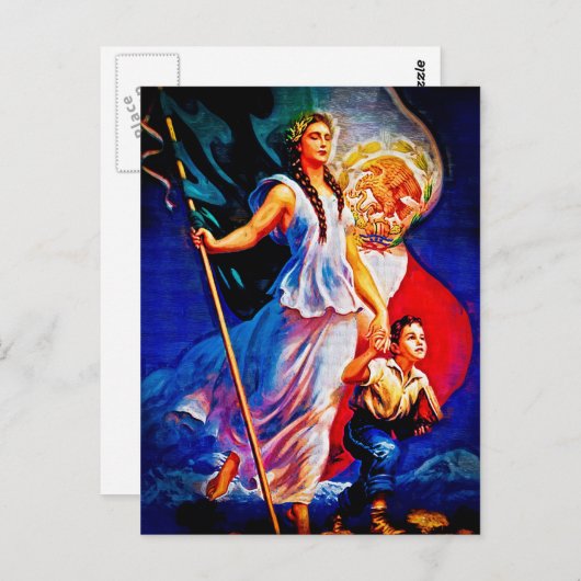 メキシコ旗の女性および子供 ポストカード (正面/裏面)