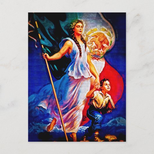 メキシコ旗の女性および子供 ポストカード (正面)