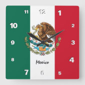 メキシコ時計、愛国心のある故郷、メキシコ国旗 スクエア壁時計 (正面)