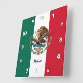 メキシコ時計、愛国心のある故郷、メキシコ国旗 スクエア壁時計 (傾斜)