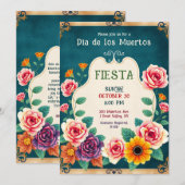 💀🎉メキシコ死者の日 ゴールド装飾: 招待状 (正面/裏面)