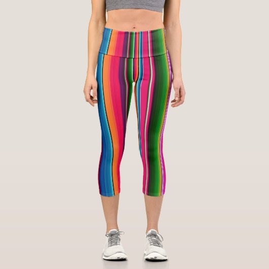 メキシコ毛布サーペストライプカラフル カプリレギンス (正面)