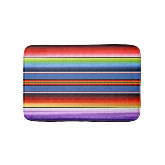 メキシコ毛布ストライプのカラフルレインボーセラペ バスマット (正面)