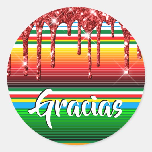メキシコ毛布スパークリレッドグリッターありがとう ラウンドシール (正面)