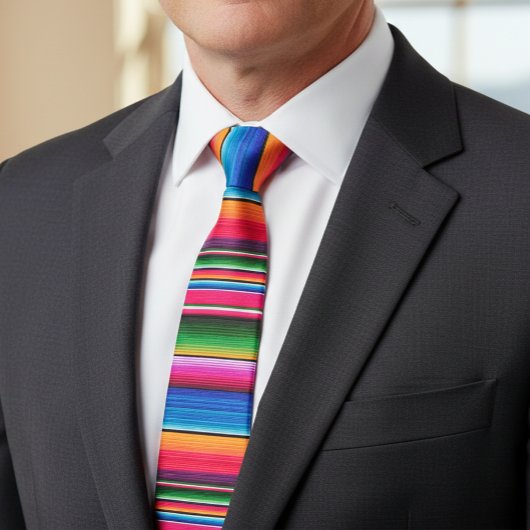 メキシコ毛布フィエスタストライプスカラフルラペ ネクタイ