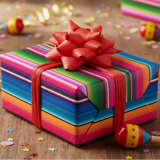 メキシコ毛布フィエスタストライプスカラフルラペ ラッピングペーパー