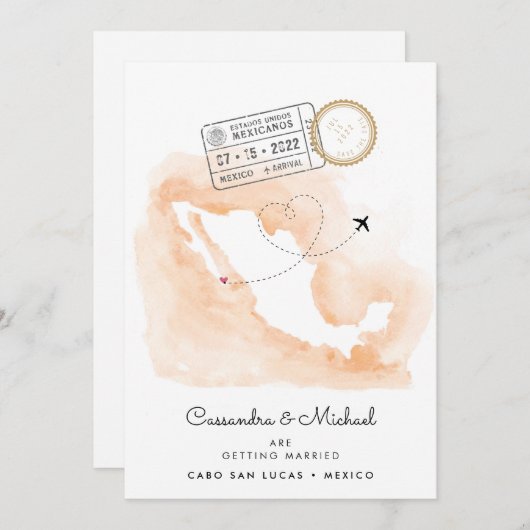 メキシコ水彩地図 |カボ |行き先結婚式 (正面/裏面)
