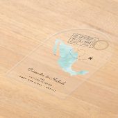 メキシコ水彩地図 |カボ |行き先結婚式 アクリル招待状 (レイダウン)