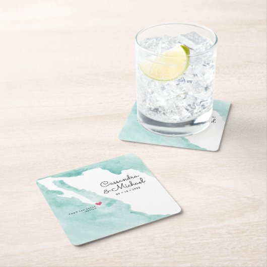 メキシコ水彩地図 |カボ |行き先結婚式 スクエアペーパーコースター (インサイチュ)