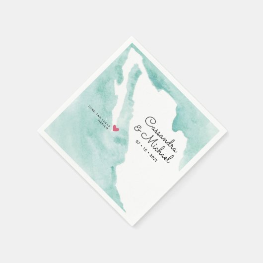 メキシコ水彩地図 |カボ |行き先結婚式 スタンダードカクテルナプキン (角)