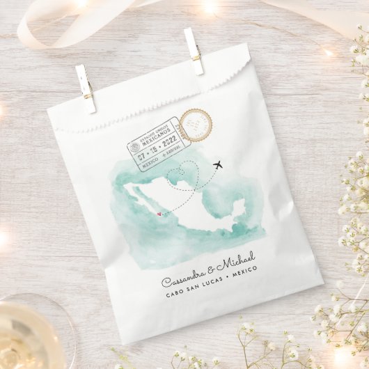 メキシコ水彩地図 |カボ |行き先結婚式 フェイバーバッグ (クリップ留めされた状態)