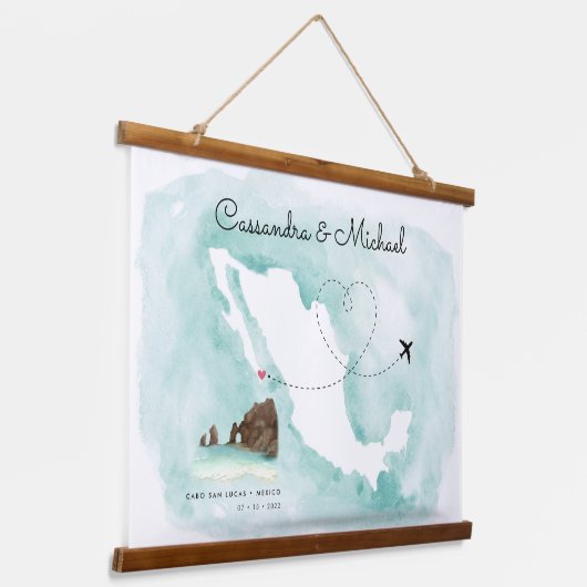 メキシコ水彩地図 |カボ |行き先結婚式 吊り下げ型タペストリー (傾斜あり)