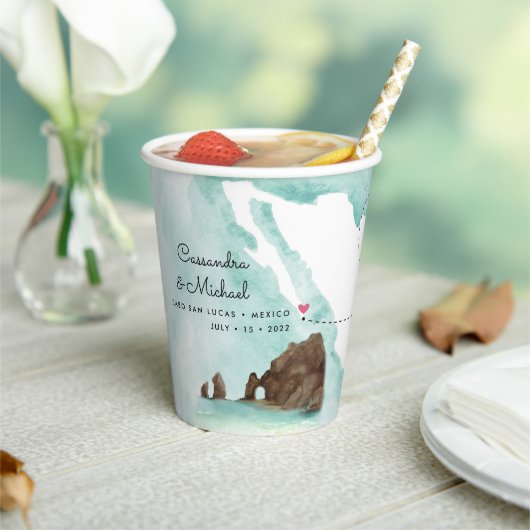 メキシコ水彩地図 |カボ |行き先結婚式 紙コップ (インサイチュ)