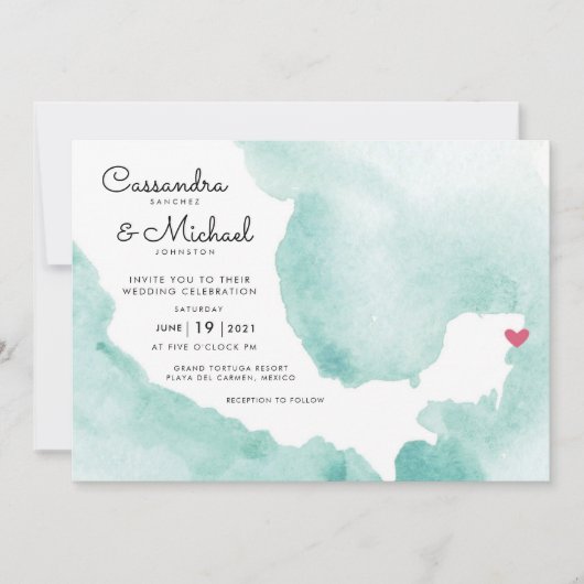 メキシコ水彩地図 | Playa del Carmen 招待状 (正面)