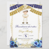メキシコ海軍ブルーと金ゴールドシャルロ・ロス3ñ aos 招待状 (正面)