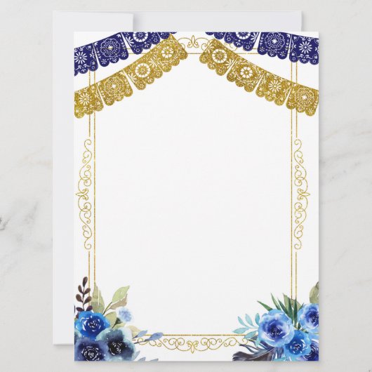 メキシコ海軍ブルーと金ゴールドシャーロファースト誕生日 招待状 (裏面)