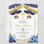 メキシコ海軍ブルーと金ゴールドチャロツインズ招待状 招待状 (正面)