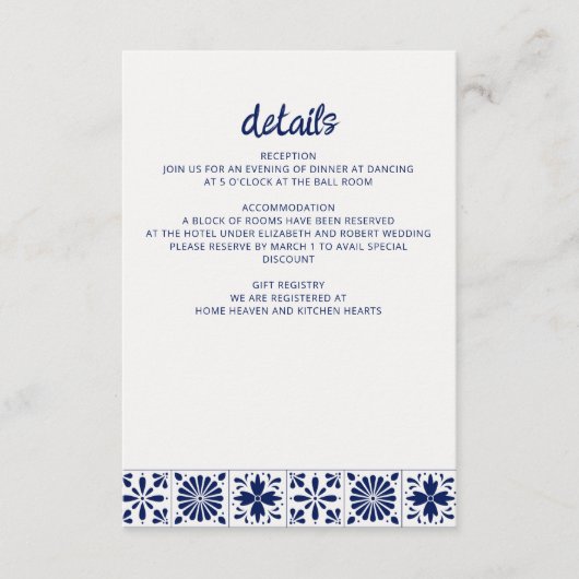 メキシコ海軍ブルータラベラ結婚タイル エンクロージャーカード (正面)