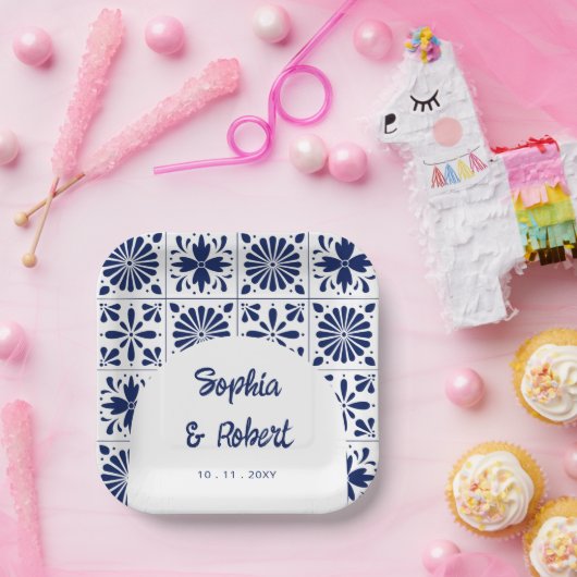 メキシコ海軍ブルータラベラ結婚タイル ペーパープレート (パーティー)