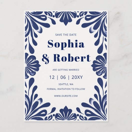 メキシコ海軍ブルータラベラ結婚式の日付を保存 案内ポストカード (正面)