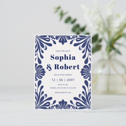 メキシコ海軍ブルータラベラ結婚式の日付を保存 案内ポストカード (スタンド正面)