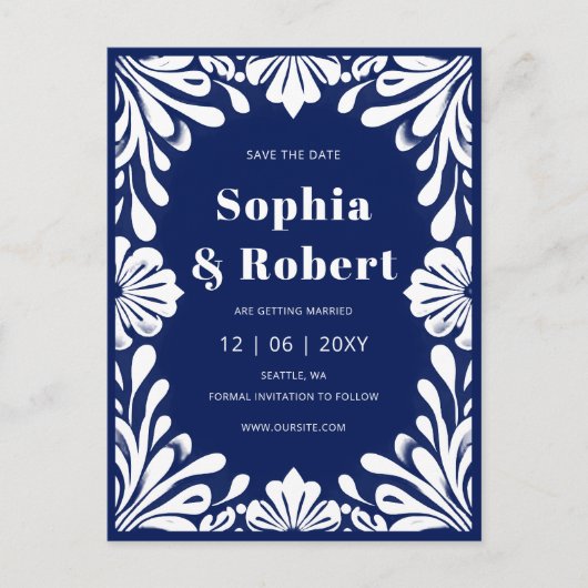 メキシコ海軍ブルータラベラ結婚式の日付を保存 案内ポストカード (正面)