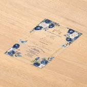 メキシコ海軍ブルーフローラと金ゴールドクラウンミンス アクリル招待状 (レイダウン)