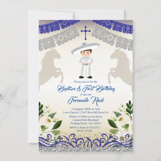 メキシコ海軍ブルーボーイバプテスマと誕生日 招待状 (正面)