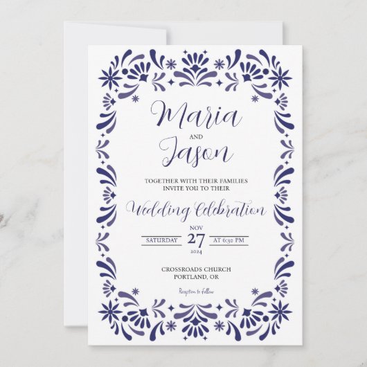 メキシコ海軍ブルーラベンダーエレガントな結婚式 招待状 (正面)