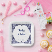 メキシコ海軍青タラベラタイルの結婚式 ペーパープレート (パーティー)