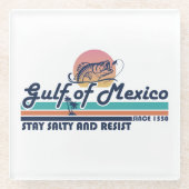 メキシコ湾は塩辛く耐える魚釣り ガラスコースター (正面)