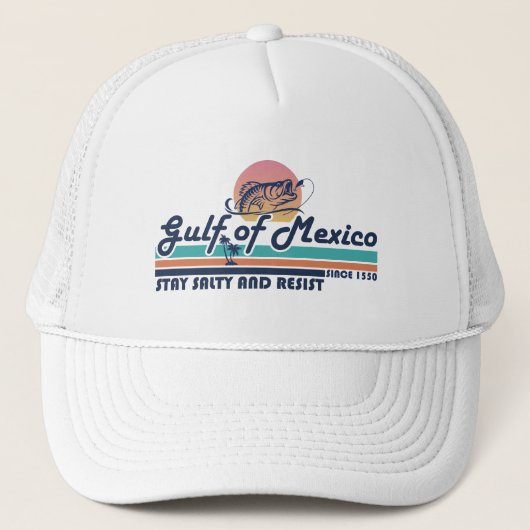 メキシコ湾は塩辛く耐える魚釣り キャップ (正面)