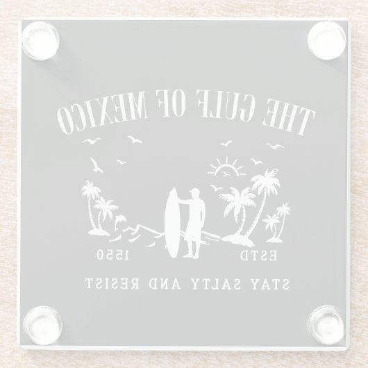 メキシコ湾は塩辛く耐え忍ぶ ガラスコースター (裏面)