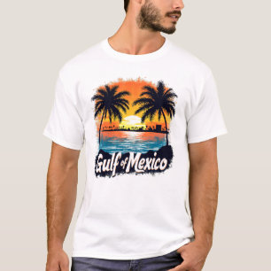 メキシコ湾サンセットシルエットパームツリーズアート Tシャツ