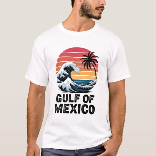 メキシコ湾レトロサンセットウェーブデザイン Tシャツ (正面)